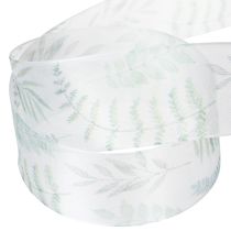 Artikel Organzaband Chiffonband mit Blattmotiv Grün-Weiss 40mm x 15m