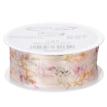 Artikel Organzaband Chiffon 40mm x 15m Blumenmotiv Rosa Apricot Orange Geschenk- und Dekoband