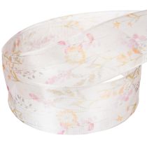 Artikel Organzaband Chiffon 40mm x 15m Blumenmotiv Rosa Apricot Orange Geschenk- und Dekoband