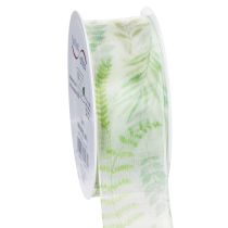 Artikel Organzaband Grün mit Blattranken 40 mm x 15 m aus Polyester und Polyamid