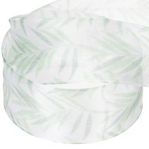 Artikel Organzaband Chiffonband 40mm x 15m mit grünen Blättermotiven