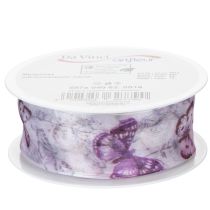 Artikel Organzaband mit Schmetterlingsmotiv, 40 mm breit, lila, 18 m, Chiffon