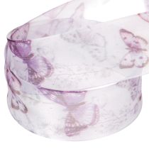 Artikel Organzaband mit Schmetterlingsmotiv, 40 mm breit, lila, 18 m, Chiffon