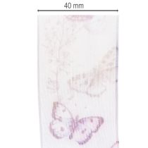 Artikel Organzaband mit Schmetterlingsmotiv, 40 mm breit, lila, 18 m, Chiffon