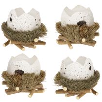 Artikel Osterdekoration Ei im Nest Ø9cm x 11cm, Kunststoffeinsatz, Holz, Naturfarben, 4 Stück