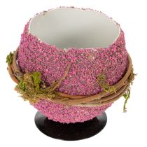 Artikel Osterei Dekoschale aus Kunststoff mit Moos, 9 cm, Lila/Pink/Rosa/Grün, 4 Stück