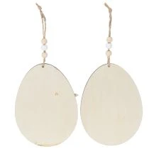 Artikel Ostereier aus Holz zum Hängen mit Hase und Gartenmotiv 13 cm Natur Weiss 6er-Set