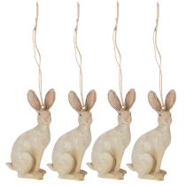 Artikel Osterhase Figur zum Aufhängen aus Polyresin, hellbraun, 9,5 cm, 4er-Set