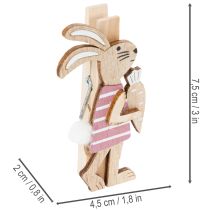 Artikel Deko-Holzklammern Osterhasen, 7,5 cm, Rosa/Weiss, 4er-Set
