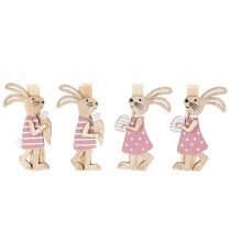 Artikel Deko-Holzklammern Osterhasen, 7,5 cm, Rosa/Weiss, 4er-Set