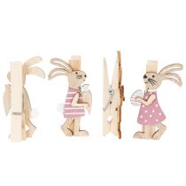 Artikel Osterhasen Deko Klammern Hasen Rosa, Weiß Holz Osterdeko 7,5cm 4St
