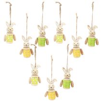 Artikel Hängedeko Osterhasen aus Holz mit Jutekordel, Grün/Gelb, Höhe 6,5 cm, 9er-Set