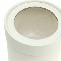 Artikel Runde Blumenbox aus Karton mit Klarsichtdeckel, Creme, Ø10/12cm, 2er-Set