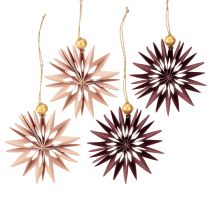 Artikel Dekorative Papiersterne 10 cm, Bordeaux und Rosa, zum Aufhängen, 4er-Set