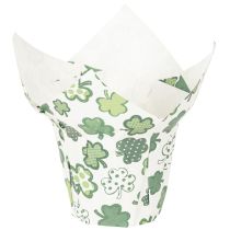 Artikel Übertopf Papier 12 cm mit Kleeblatt-Motiv im 12er-Set