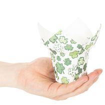 Artikel Übertopf Papier 12 cm mit Kleeblatt-Motiv im 12er-Set