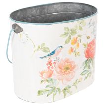 Artikel Pflanzkübel Set Metall Oval Weiss mit Blumenmotiv 26/22/17 cm 3-teilig