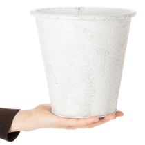 Artikel Pflanzgefäss Metall mit Ornamenten Ø20,5cm H19,5cm Weiss Grau für Innen und Aussen
