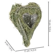 Artikel Deko Herz aus Naturgras mit Folieneinsatz 14cm Grün 2er Set