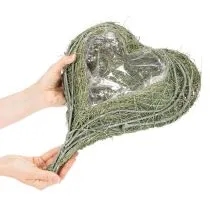 Artikel Herzschale aus Naturgras mit Folie 38 cm Grün für kreative Bepflanzung