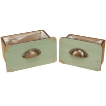 Artikel Pflanzkasten Holz Schubladenoptik mit Metallgriffen 22x18cm 2er-Set Grün