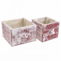 Artikel Pflanzkasten Holz Shabby Chic Schubladen 2er-Set Rot Weiss 16x16x10,5cm / 12x12x10,5cm