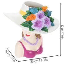 Artikel Blumenvase Frau mit Hut 20 cm aus Polyresin, handbemalt, mehrfarbig für Innenbereiche