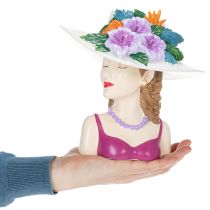Artikel Blumenvase Frau mit Hut 20 cm aus Polyresin, handbemalt, mehrfarbig für Innenbereiche