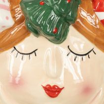 Artikel Pflanzkopf aus Keramik Mädchenfigur H17cm mit Weihnachtsdetails
