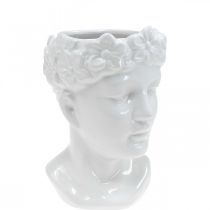 Pflanzkopf Büste Frau Weiß Keramik Blumenvase H19cm