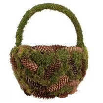 Artikel Rustikaler Pflanzkorb aus Moos und Fichtenzapfen mit Henkel Ø32cm H42cm für Garten- und Wohnbereich