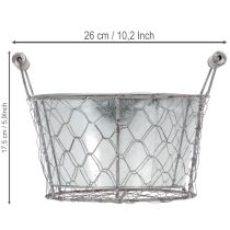 Artikel Pflanzkorb aus Draht mit Einsatz und Griffen, Ø22 cm, H17.5 cm, silbern-weiss