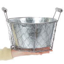 Artikel Pflanzkorb aus Draht mit Einsatz und Griffen, Ø22 cm, H17.5 cm, silbern-weiss