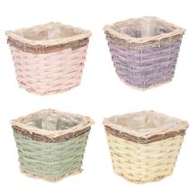 Artikel Pflanzkorb quadratisch 14cm mit Folie Holz bunt 4er-Set