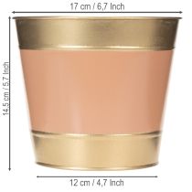 Artikel Pflanzkübel Metall Ø17cm H14,5cm Goldrand 4-teilig Sortiment Braun Beige Rosa Pfirsich