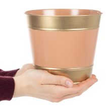 Artikel Pflanzkübel Metall Ø17cm H14,5cm Goldrand 4-teilig Sortiment Braun Beige Rosa Pfirsich