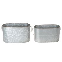 Artikel Pflanzschalen-Set aus Metall mit Henkeln, 2 Grössen, Silber und Braun, H22/20cm L42/40cm, für Innen- und Aussenbereich