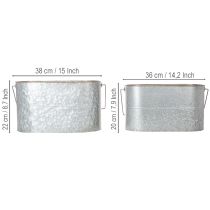 Artikel Pflanzschalen-Set aus Metall mit Henkeln, 2 Grössen, Silber und Braun, H22/20cm L42/40cm, für Innen- und Aussenbereich