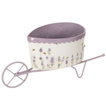 Artikel Blumentopf Schubkarre aus Metall mit Lavendelmuster, 46 cm, Weiss-Lila, für Innen- und Aussenbereich