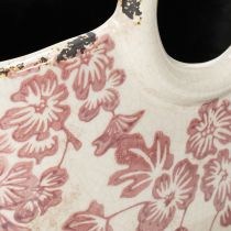Artikel Keramik-Pflanzentopf mit Henkel, Tasche, florales Muster, 21cm, Weiss-Rot, Innen- und Aussendekoration