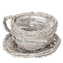 Artikel Teetasse aus geflochtener Weide mit Untertasse 13cm für Indoor Dekoration Weiss-Grau
