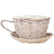 Artikel Korb Tasse mit Unterteller aus Weide 34 cm Weiss-Grau