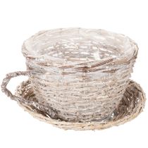 Artikel Korb Tasse mit Unterteller aus Weide 34 cm Weiss-Grau