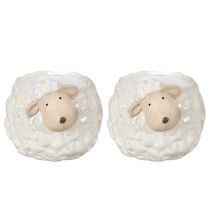 Artikel Keramik Pflanzgefäss Schaf-Design Weiss 17 cm, Set 2 Stk, für Garten & Wohnung