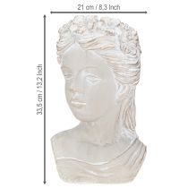 Artikel Pflanzgefäss Frauenbüste aus Steinguss, Antike Optik, 21×17,5×33,5 cm, Grau-Weiss