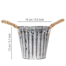 Artikel Pflanztopf aus Metall Ø14,5cm mit Jutegriffen, Streifenmuster, Vintage Weiss