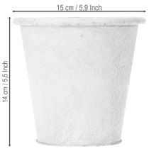 Artikel Pflanztopf aus Metall mit Ornamenten Weiss Ø15,5cm H14,5cm für Innen- und Aussendeko