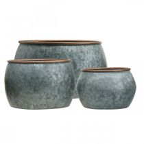 Artikel Dekorative Pflanzschale aus Metall, 3er-Set, Silber und Kupferfarben, Ø39/30,5/25 cm, H22/20,5/16,5 cm