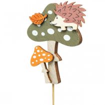 Artikel Blumenstecker aus Holz mit Igel und Fliegenpilz-Motiv, Herbstdeko, 8cm, 12 Stück