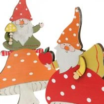 Artikel Holzdeko Pilze mit Wichtel, Herbstdeko, Fliegenpilz Rot/Orange, H21/19,5 cm, Set 4 Stück